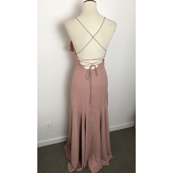 Fame and Partners Maxi Dress Gown Callais Ruffle Open Lace Up - Picture 6 of 9